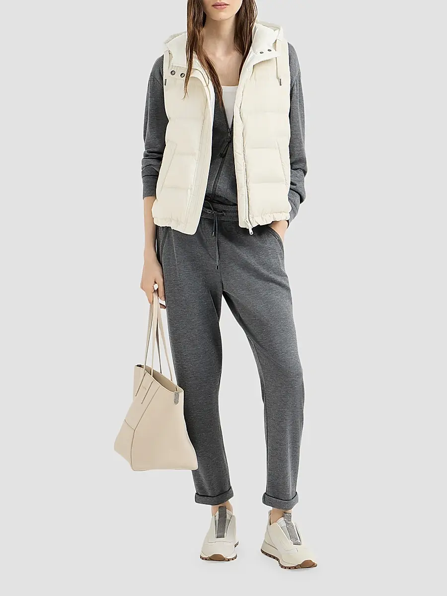 Brunello Cucinelli Women's Cotton and Silk Interlock Hooded Sweatshirt | Thumbnail 5 Brunello Cucinelli Women's Cotton and Silk Interlock Hooded Sweatshirt | Thumbnail 5
