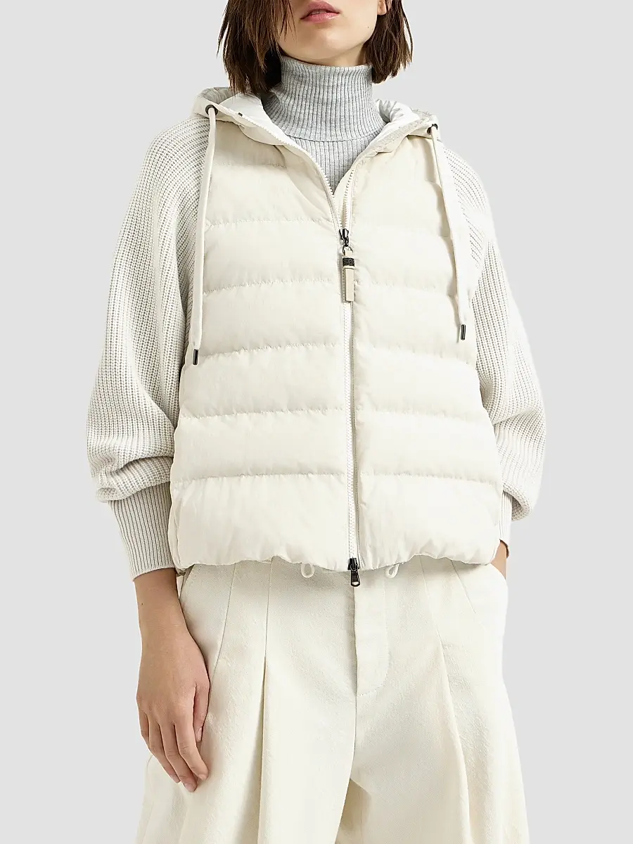 Brunello Cucinelli Women's Water-Resistant Matte Nylon Hooded Down Jacket | Thumbnail 2 Brunello Cucinelli Women's Water-Resistant Matte Nylon Hooded Down Jacket | Thumbnail 2