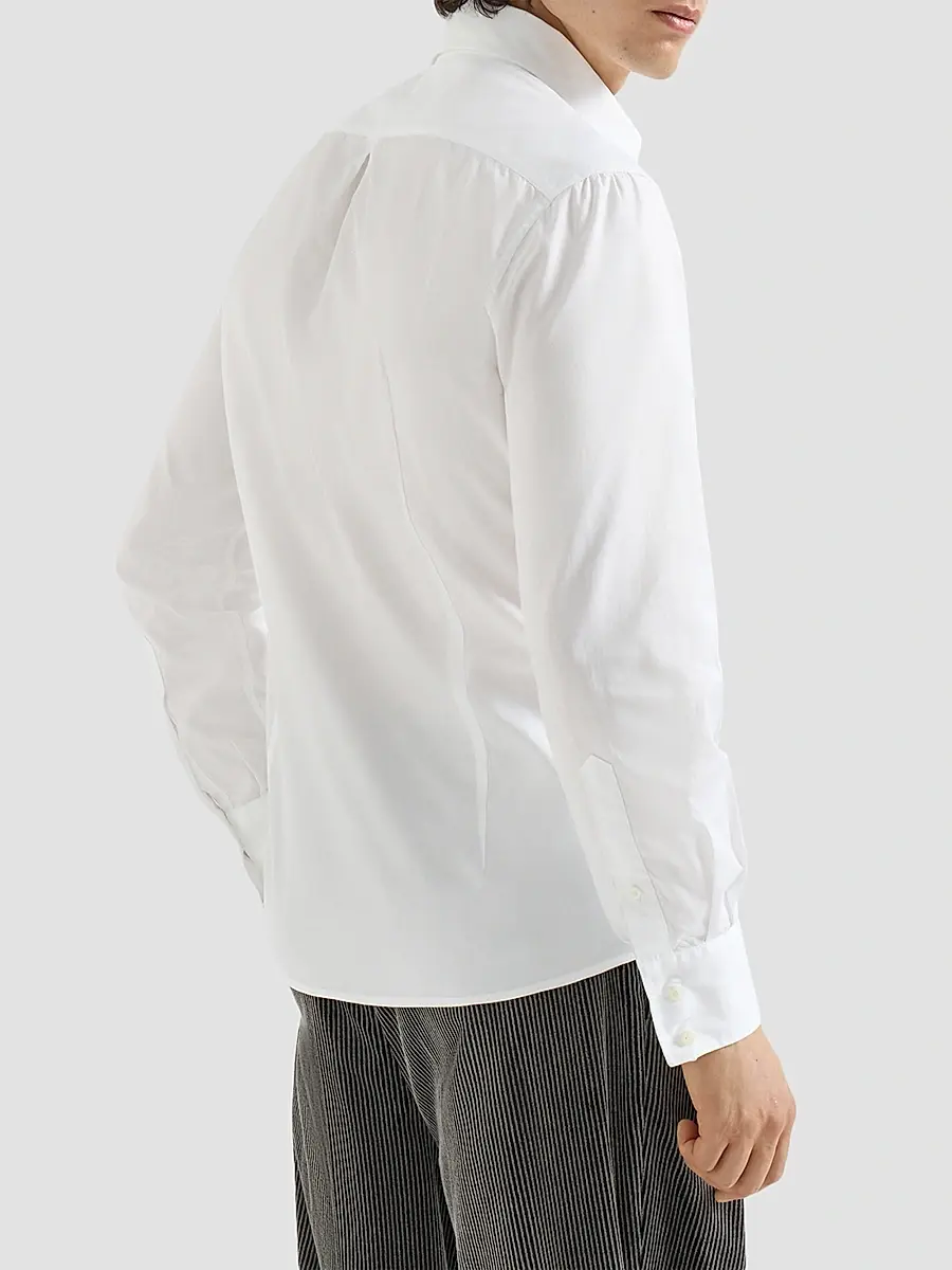 Brunello Cucinelli Men's Twill Shirt with Button-Down Collar - White | Thumbnail 3 Brunello Cucinelli Men's Twill Shirt with Button-Down Collar - White | Thumbnail 3