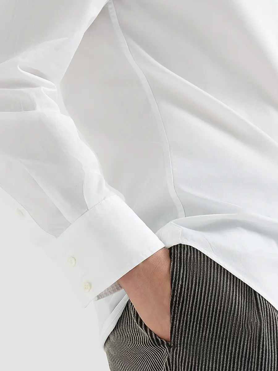 Brunello Cucinelli Men's Twill Shirt with Button-Down Collar - White | Thumbnail 5 Brunello Cucinelli Men's Twill Shirt with Button-Down Collar - White | Thumbnail 5