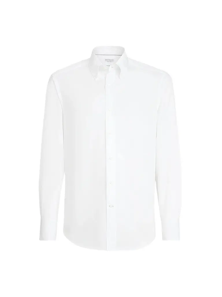 Brunello Cucinelli Men's Twill Shirt with Button-Down Collar - White