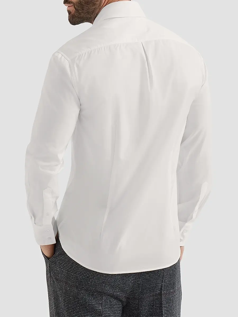 Brunello Cucinelli Men's Twill Shirt with Spread Collar - White | Thumbnail 3 Brunello Cucinelli Men's Twill Shirt with Spread Collar - White | Thumbnail 3