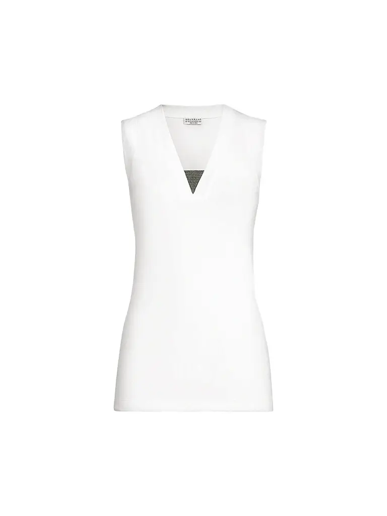 Brunello Cucinelli Women's Stretch Cotton Jersey T-Shirt with Precious Faux-Layering - White | Image 1 Brunello Cucinelli Women's Stretch Cotton Jersey T-Shirt with Precious Faux-Layering - White | Image 1