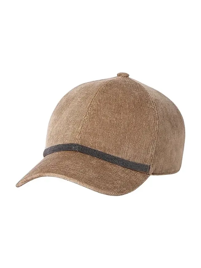 Brunello Cucinelli Women's Fluid Corduroy Baseball Cap with Shiny Band - Cappuccino
