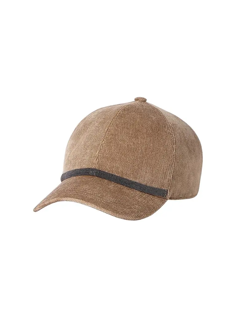 Brunello Cucinelli Women's Fluid Corduroy Baseball Cap with Shiny Band - Cappuccino | Image 1 Brunello Cucinelli Women's Fluid Corduroy Baseball Cap with Shiny Band - Cappuccino | Image 1