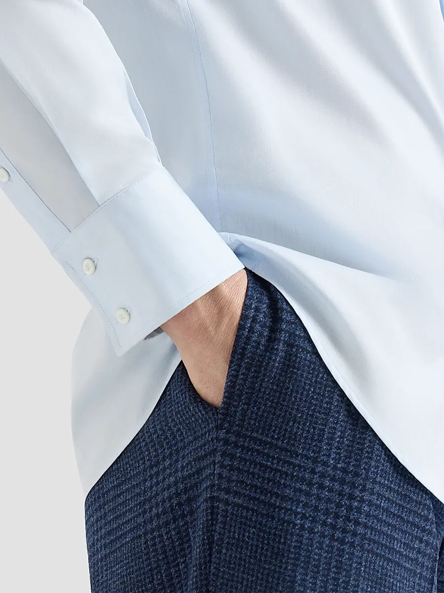 Brunello Cucinelli Men's Twill Shirt with Spread Collar - Azure | Thumbnail 5