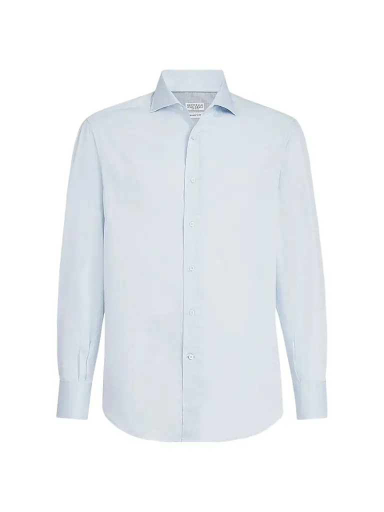 Brunello Cucinelli Men's Twill Shirt with Spread Collar - Azure