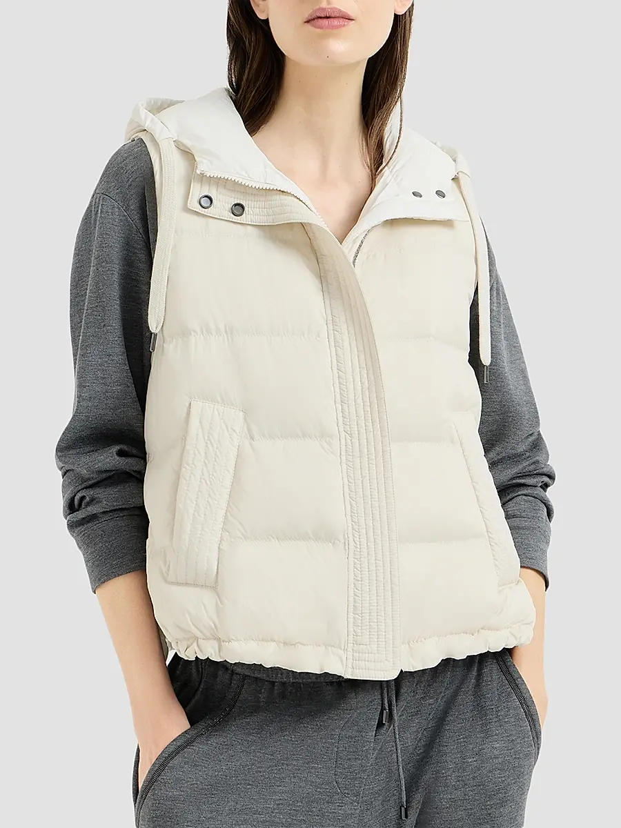 Brunello Cucinelli Women's Lightweight Matte Nylon Down Vest | Thumbnail 2