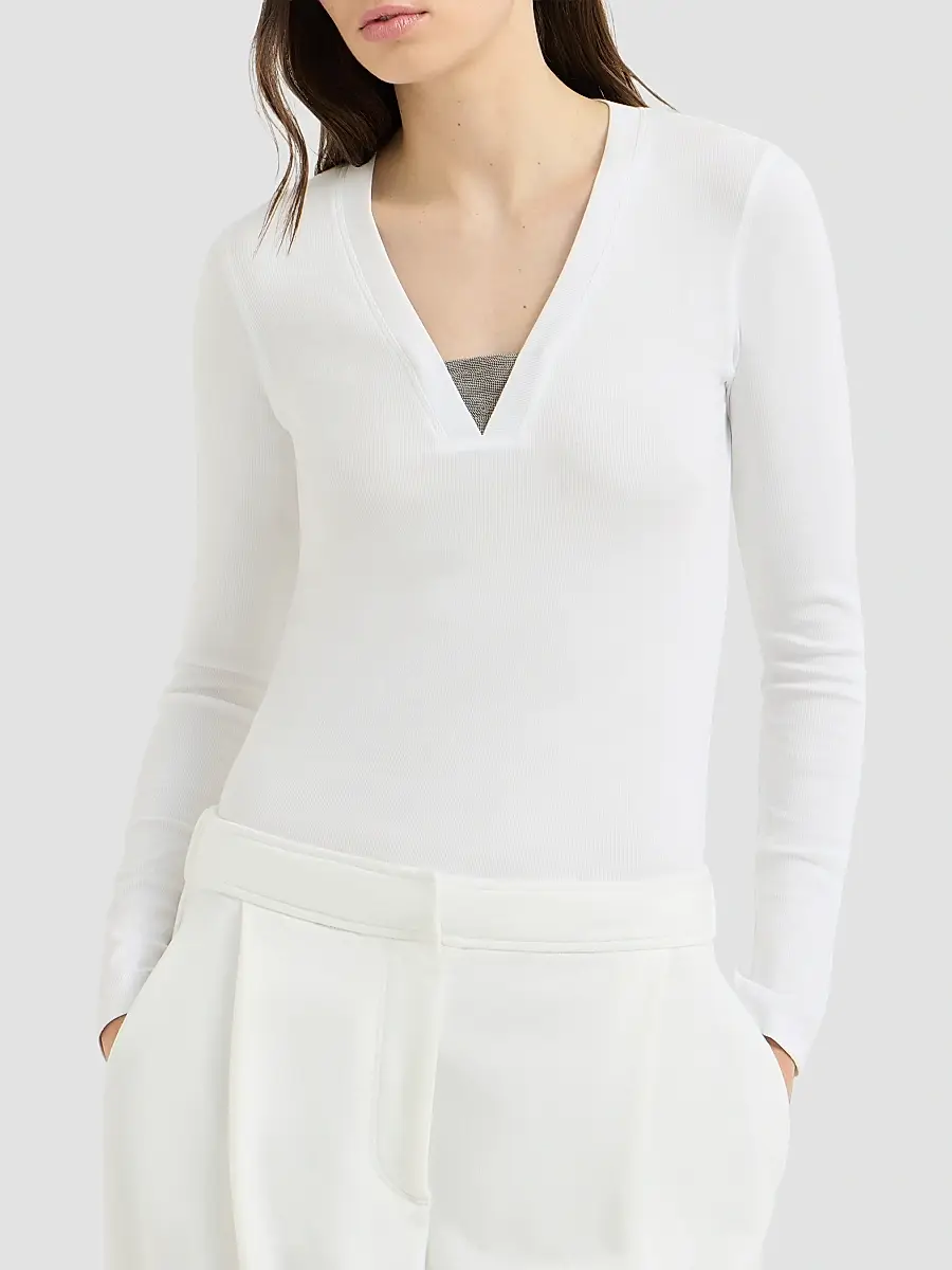 Brunello Cucinelli Women's Stretch Cotton Ribbed Jersey Top | Thumbnail 2 Brunello Cucinelli Women's Stretch Cotton Ribbed Jersey Top | Thumbnail 2