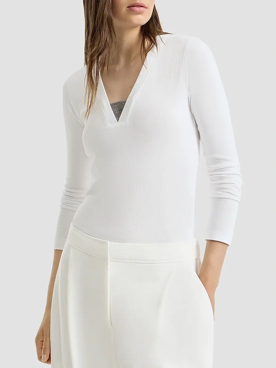 Brunello Cucinelli Women's Stretch Cotton Ribbed Jersey Top | Thumbnail 4 Brunello Cucinelli Women's Stretch Cotton Ribbed Jersey Top | Thumbnail 4