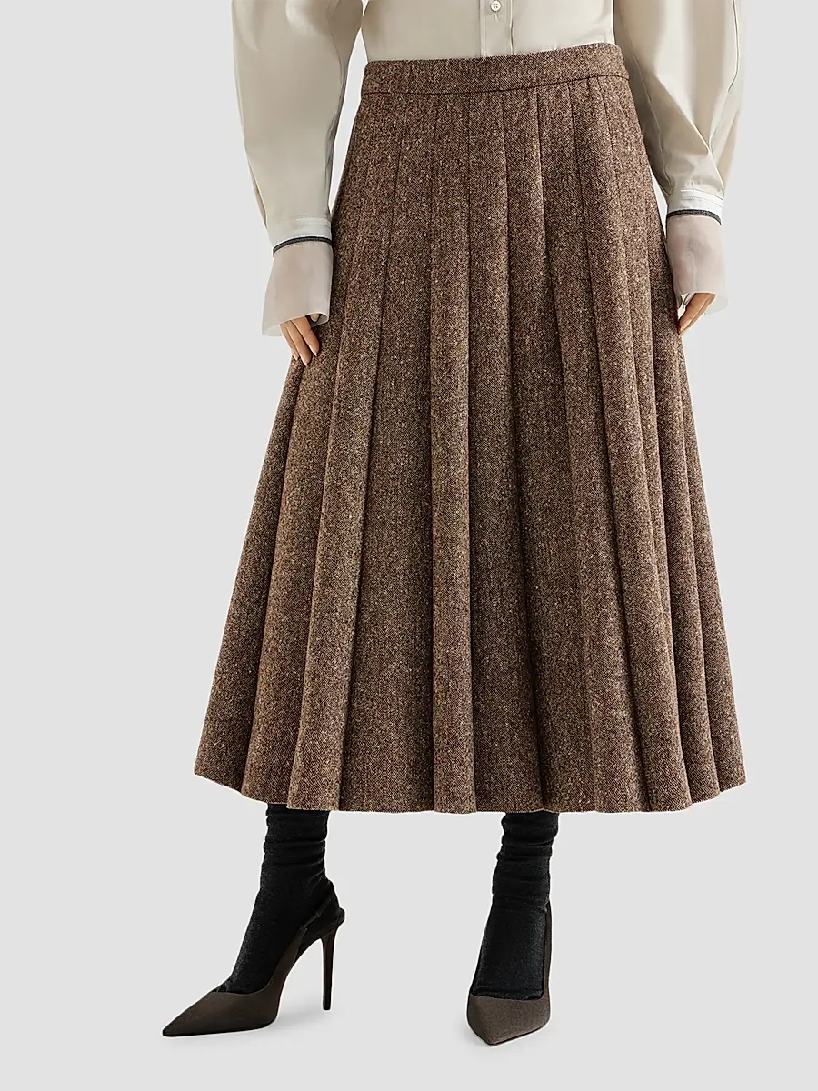 Brunello Cucinelli Women's Virgin Wool Donegal Pleated Skirt | Thumbnail 2 Brunello Cucinelli Women's Virgin Wool Donegal Pleated Skirt | Thumbnail 2