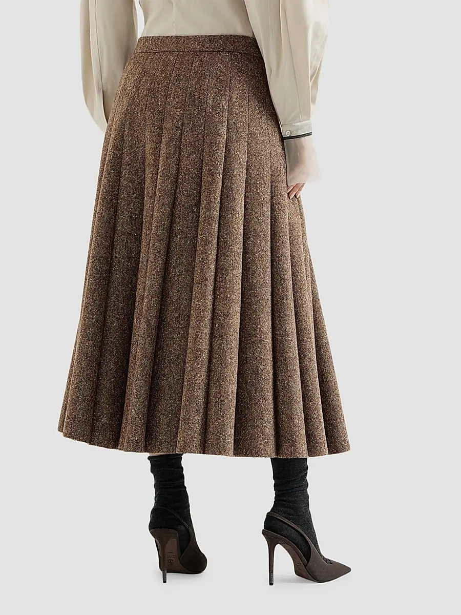 Brunello Cucinelli Women's Virgin Wool Donegal Pleated Skirt | Thumbnail 3 Brunello Cucinelli Women's Virgin Wool Donegal Pleated Skirt | Thumbnail 3