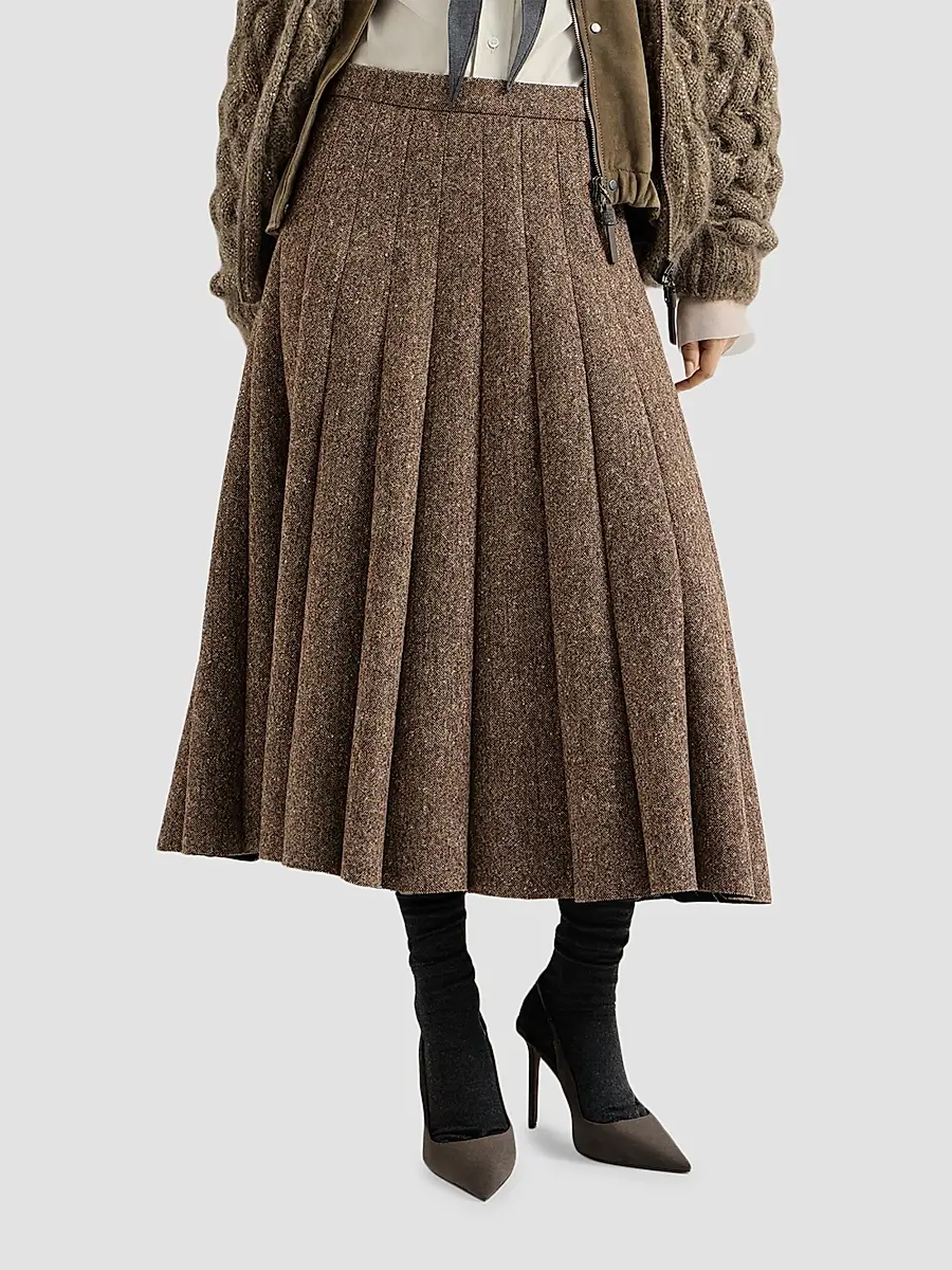 Brunello Cucinelli Women's Virgin Wool Donegal Pleated Skirt | Thumbnail 4 Brunello Cucinelli Women's Virgin Wool Donegal Pleated Skirt | Thumbnail 4