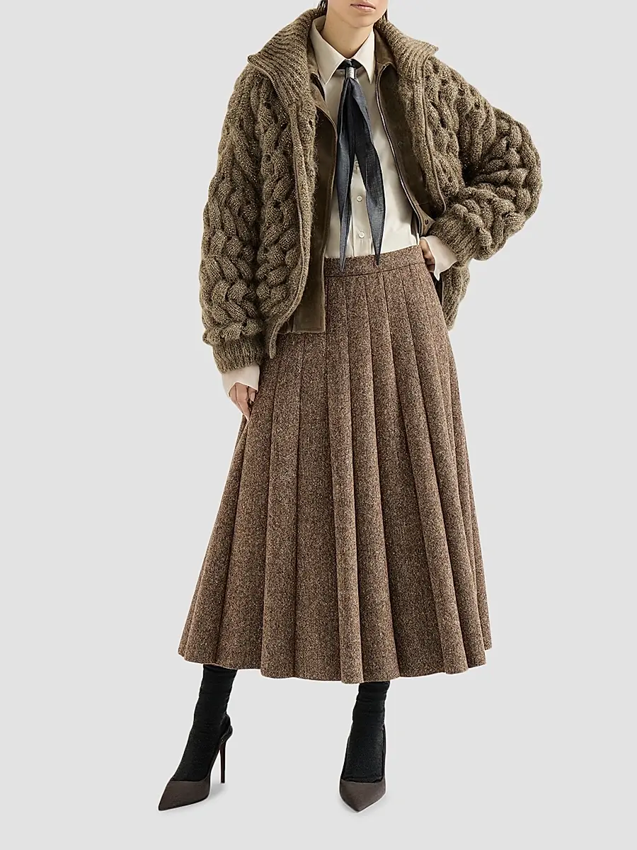 Brunello Cucinelli Women's Virgin Wool Donegal Pleated Skirt | Thumbnail 6 Brunello Cucinelli Women's Virgin Wool Donegal Pleated Skirt | Thumbnail 6