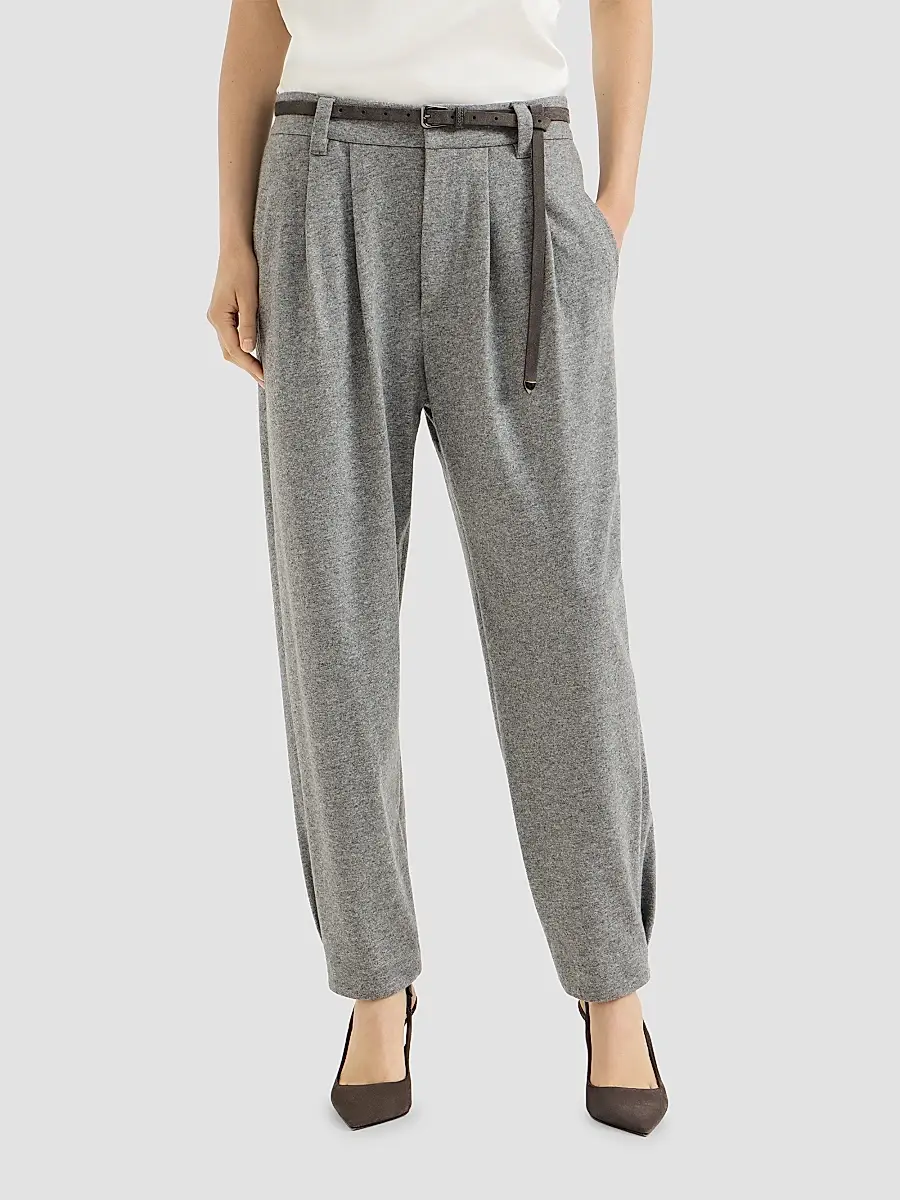 Brunello Cucinelli Women's Cashmere Jersey Tailored Trousers | Thumbnail 2