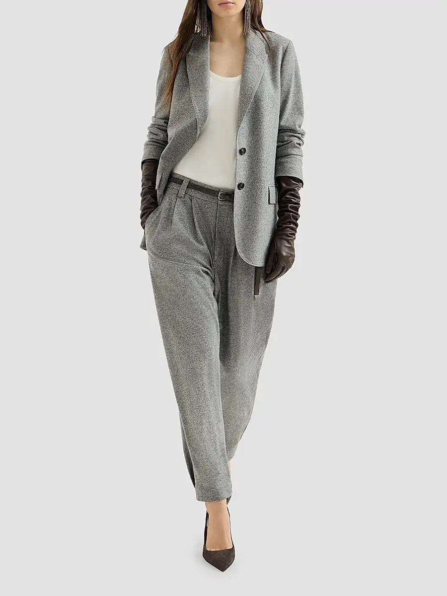 Brunello Cucinelli Women's Cashmere Jersey Tailored Trousers | Thumbnail 5