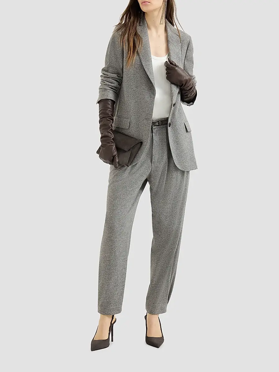 Brunello Cucinelli Women's Cashmere Jersey Tailored Trousers | Thumbnail 6