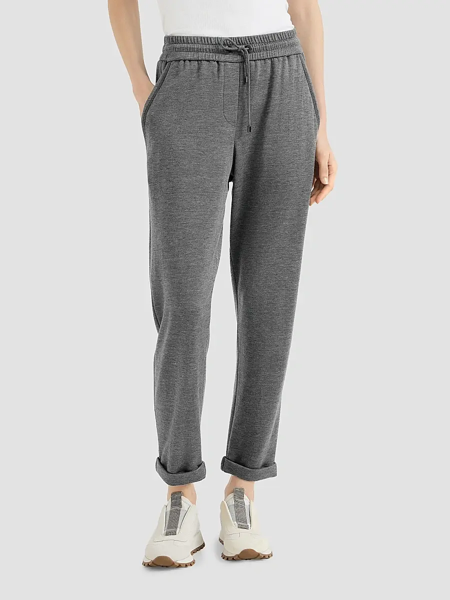 Brunello Cucinelli Women's Cotton and Silk Interlock Trousers | Thumbnail 2 Brunello Cucinelli Women's Cotton and Silk Interlock Trousers | Thumbnail 2