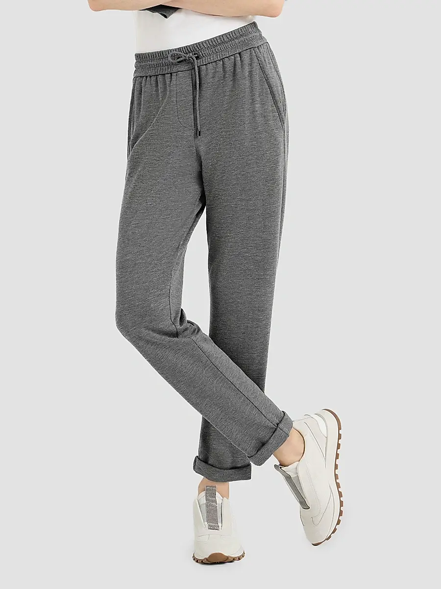 Brunello Cucinelli Women's Cotton and Silk Interlock Trousers | Thumbnail 4 Brunello Cucinelli Women's Cotton and Silk Interlock Trousers | Thumbnail 4