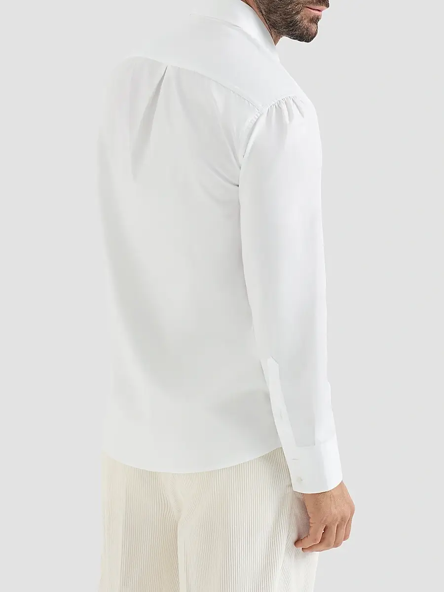 Brunello Cucinelli Men's Twill Shirt with Spread Collar - White | Thumbnail 3 Brunello Cucinelli Men's Twill Shirt with Spread Collar - White | Thumbnail 3