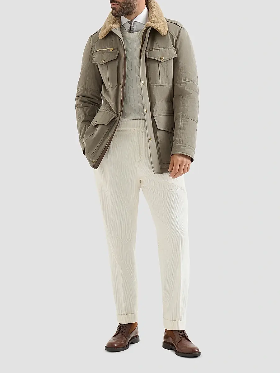 Brunello Cucinelli Men's Twill Shirt with Spread Collar - White | Thumbnail 6 Brunello Cucinelli Men's Twill Shirt with Spread Collar - White | Thumbnail 6