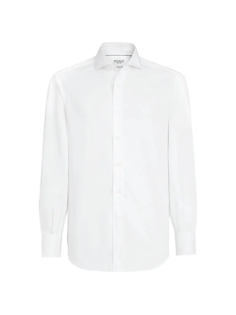 Brunello Cucinelli Men's Twill Shirt with Spread Collar - White