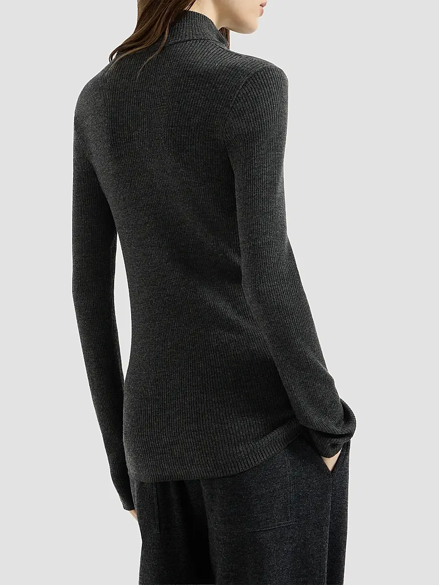 Brunello Cucinelli Women's Virgin Wool and Cashmere Lightweight Ribbed Turtleneck Sweater | Thumbnail 3