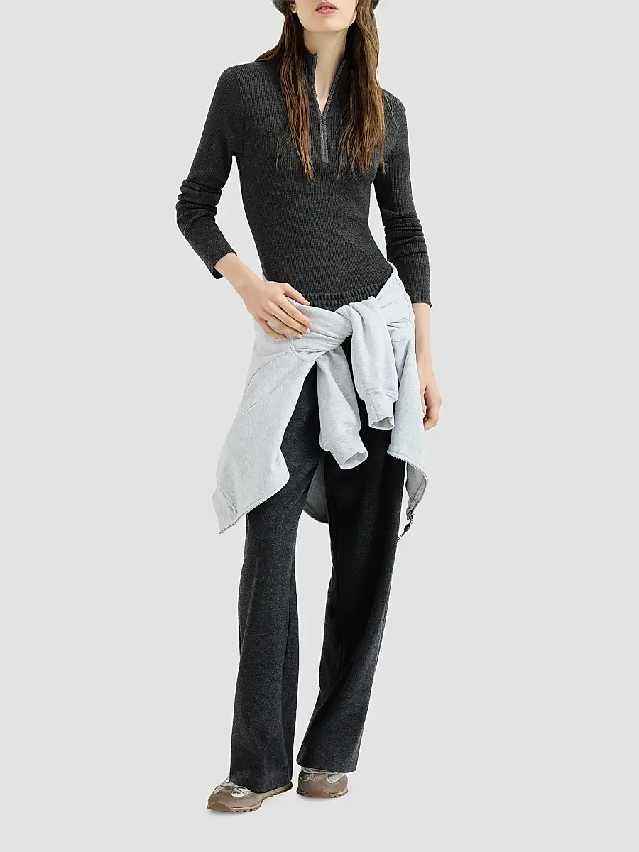 Brunello Cucinelli Women's Virgin Wool and Cashmere Lightweight Ribbed Turtleneck Sweater | Thumbnail 6