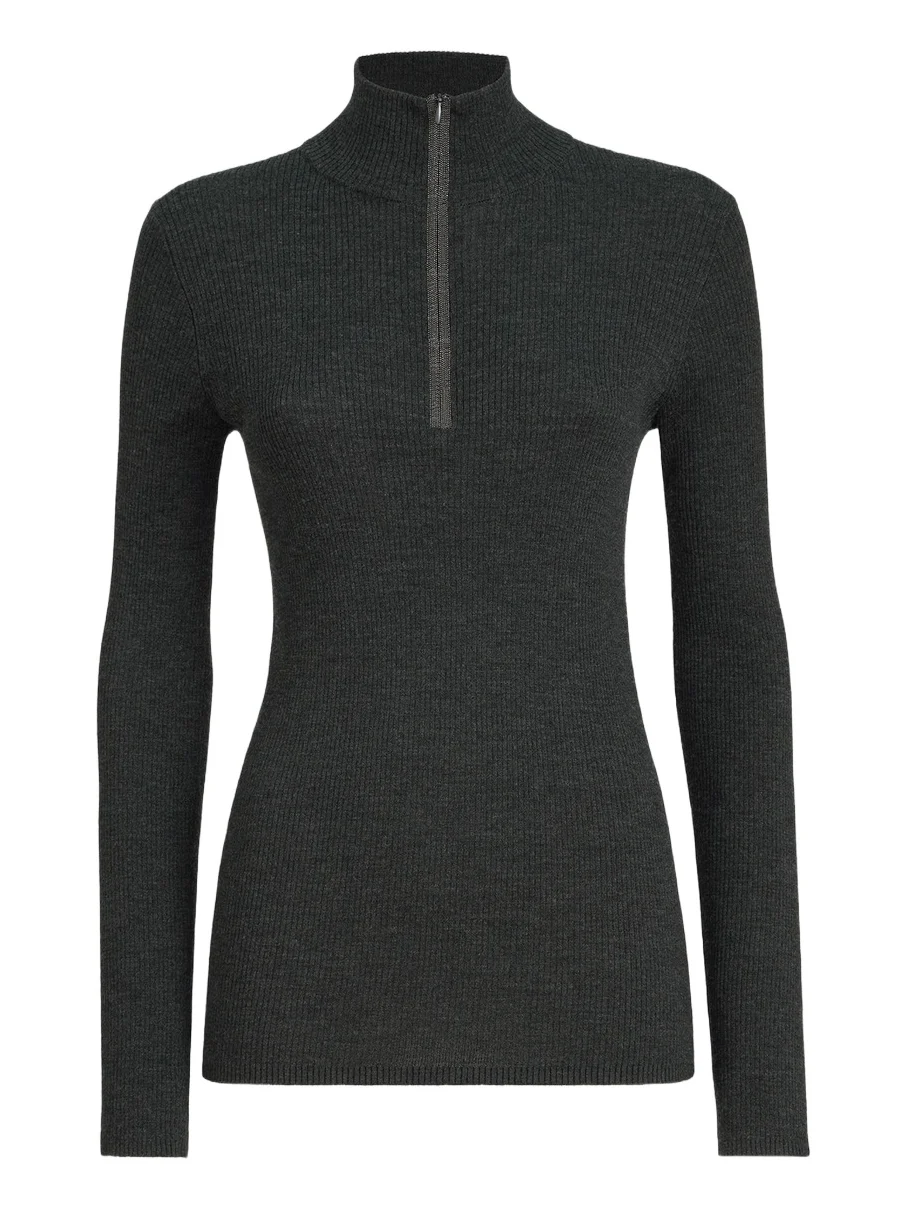 Brunello Cucinelli Women's Virgin Wool and Cashmere Lightweight Ribbed Turtleneck Sweater
