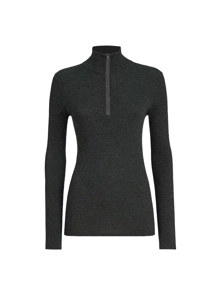 Brunello Cucinelli Women's Virgin Wool and Cashmere Lightweight Ribbed Turtleneck Sweater - Anthracite | Image 1 Brunello Cucinelli Women's Virgin Wool and Cashmere Lightweight Ribbed Turtleneck Sweater - Anthracite | Image 1