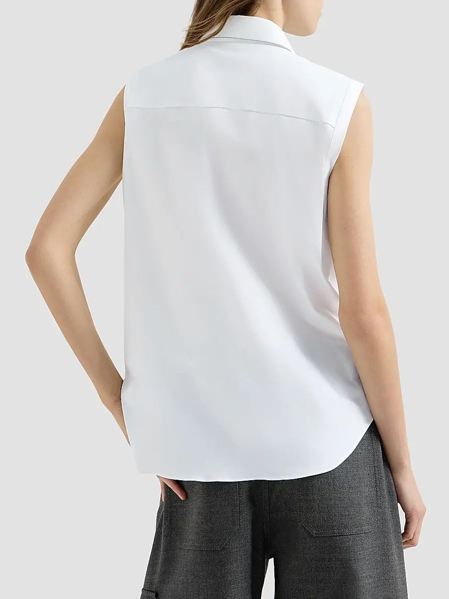 Brunello Cucinelli Women's Stretch Cotton Poplin Sleeveless Shirt | Thumbnail 3 Brunello Cucinelli Women's Stretch Cotton Poplin Sleeveless Shirt | Thumbnail 3