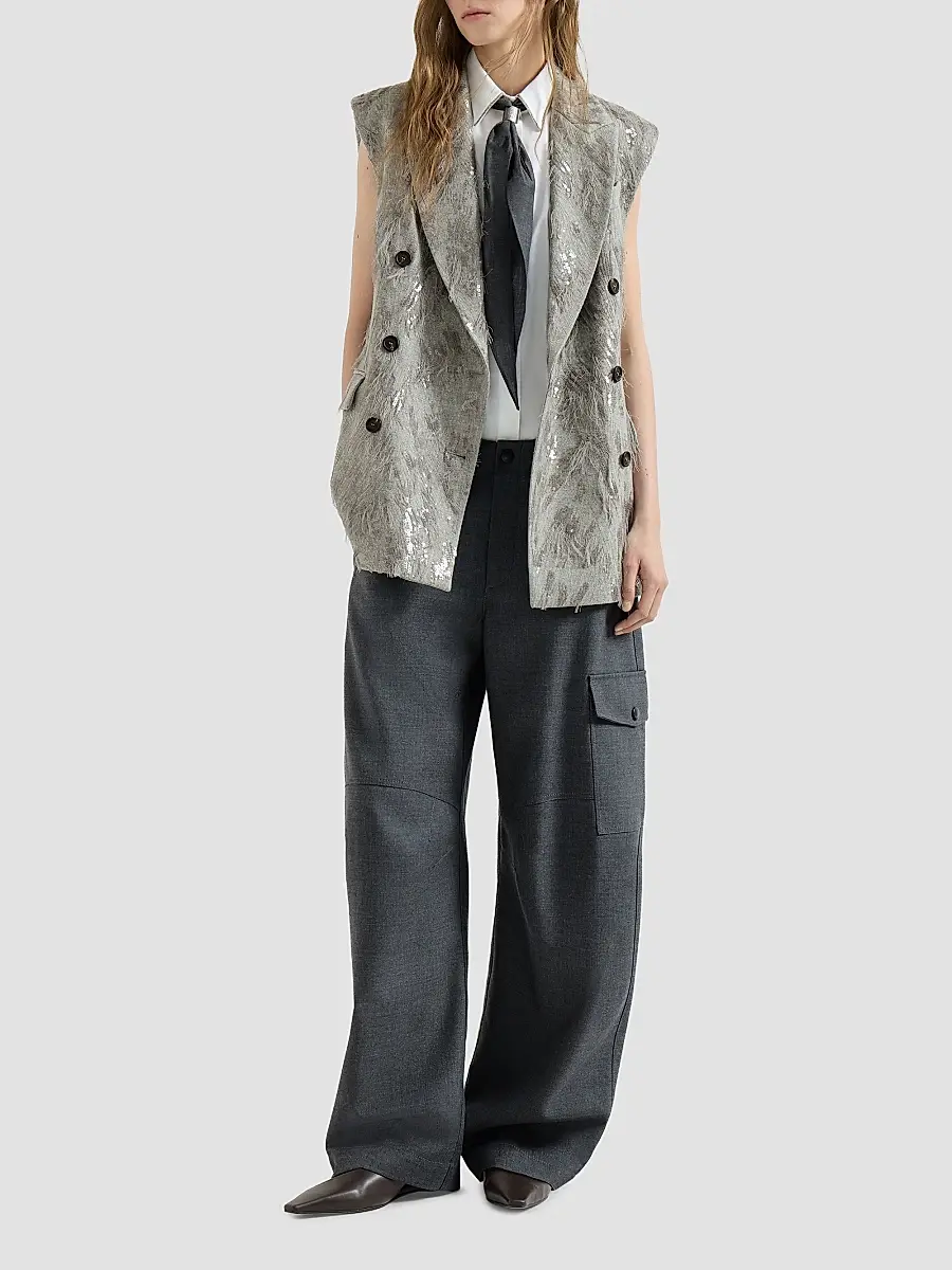 Brunello Cucinelli Women's Stretch Cotton Poplin Sleeveless Shirt | Thumbnail 6 Brunello Cucinelli Women's Stretch Cotton Poplin Sleeveless Shirt | Thumbnail 6