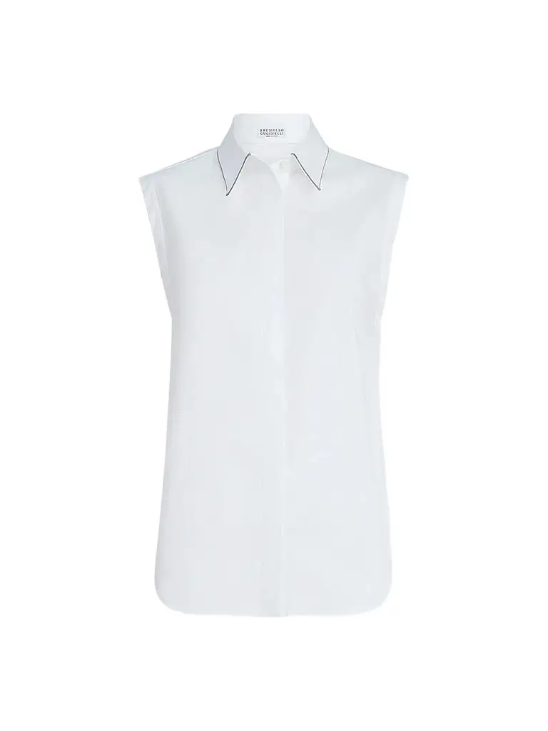 Brunello Cucinelli Women's Stretch Cotton Poplin Sleeveless Shirt
