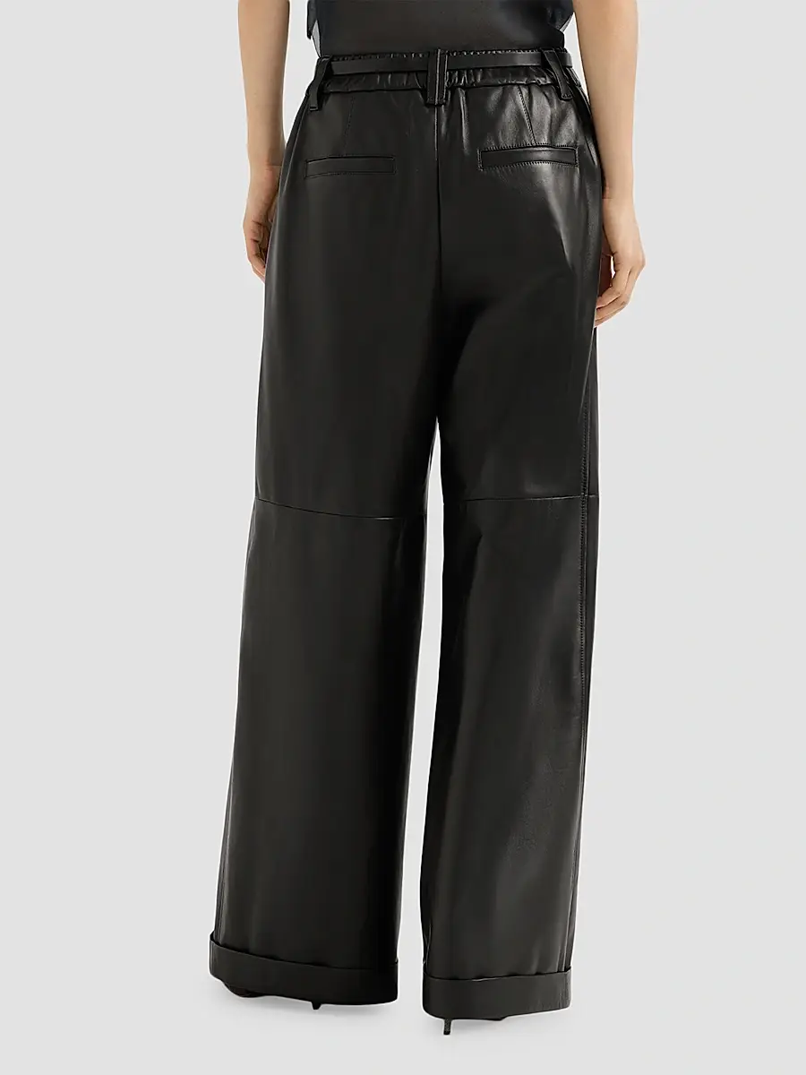 Brunello Cucinelli Women's Nappa Leather Baggy Trousers | Thumbnail 3