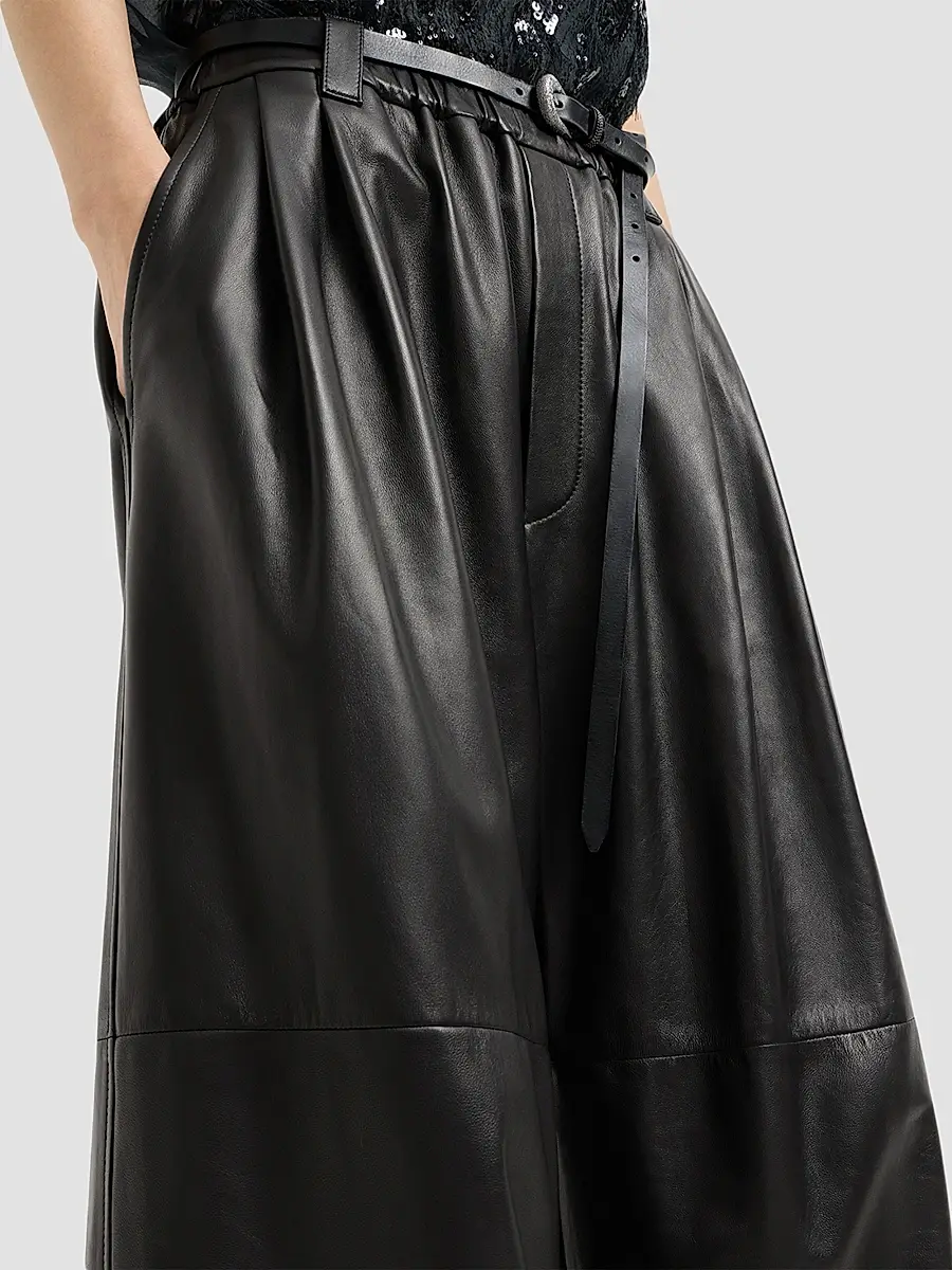 Brunello Cucinelli Women's Nappa Leather Baggy Trousers | Thumbnail 5