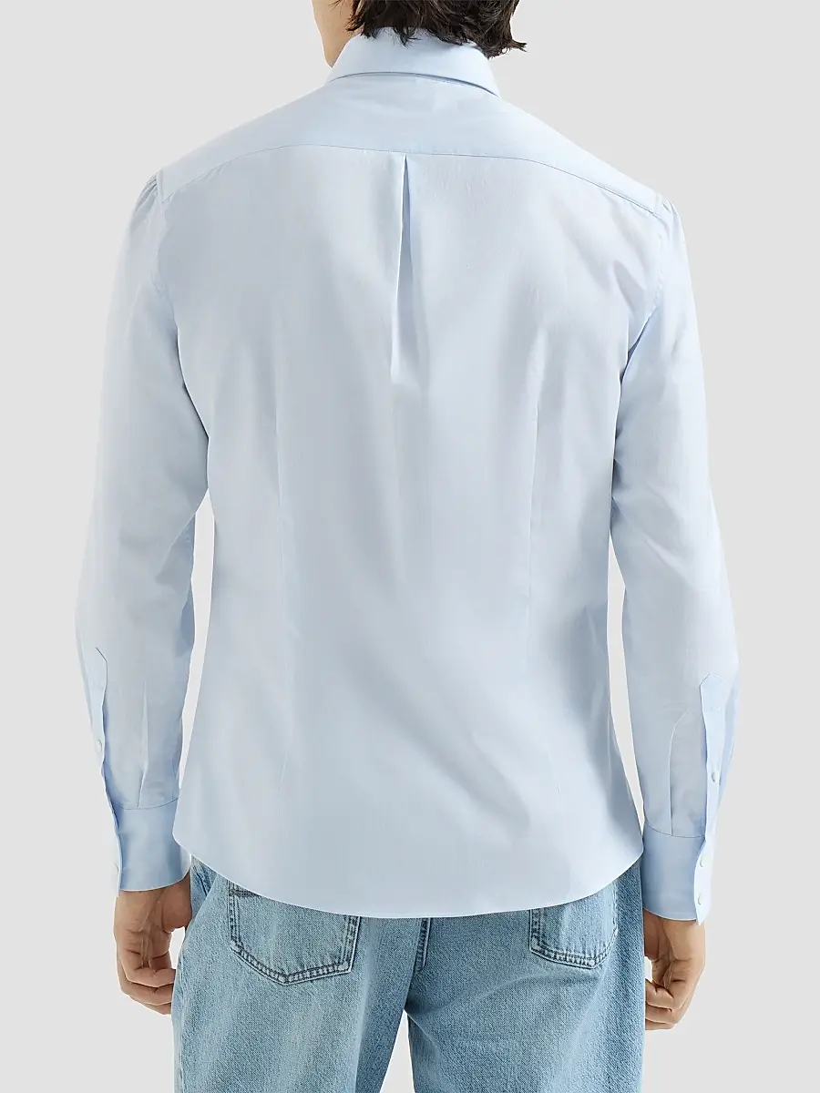Brunello Cucinelli Men's Twill Shirt with Spread Collar - Azure | Thumbnail 4