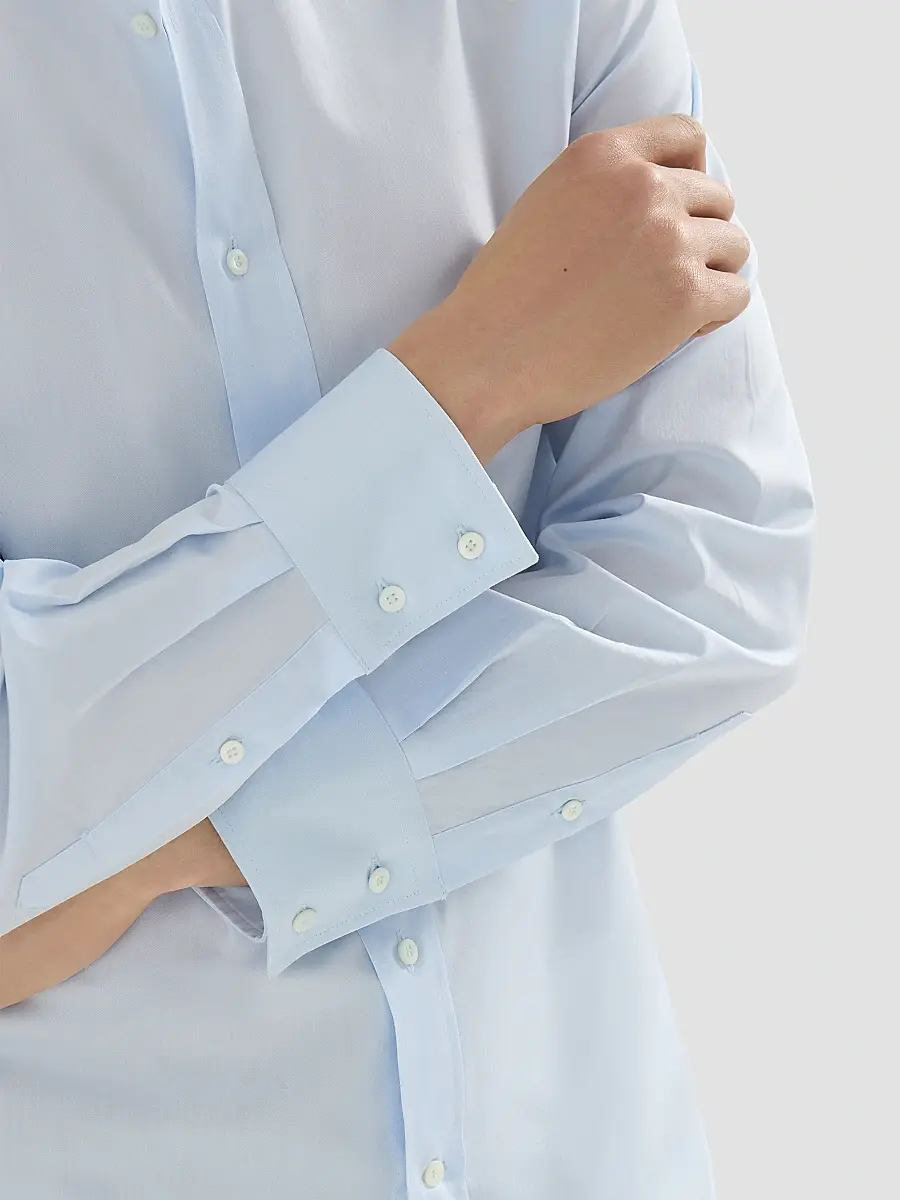 Brunello Cucinelli Men's Twill Shirt with Spread Collar - Azure | Thumbnail 5