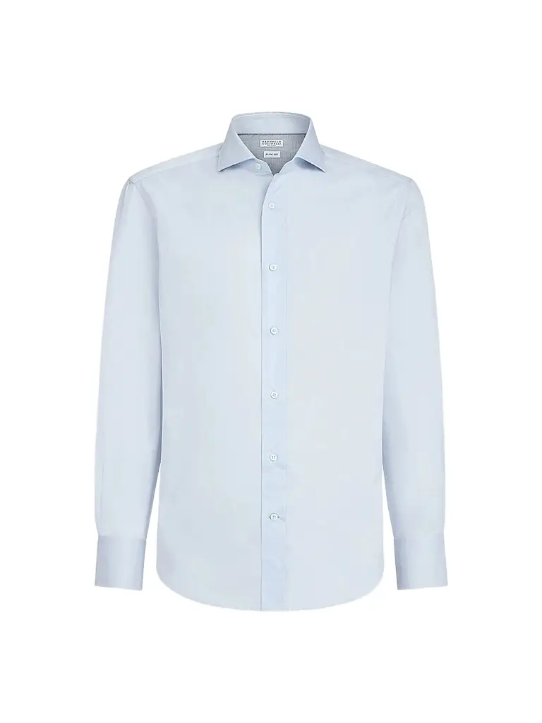 Brunello Cucinelli Men's Twill Shirt with Spread Collar - Azure