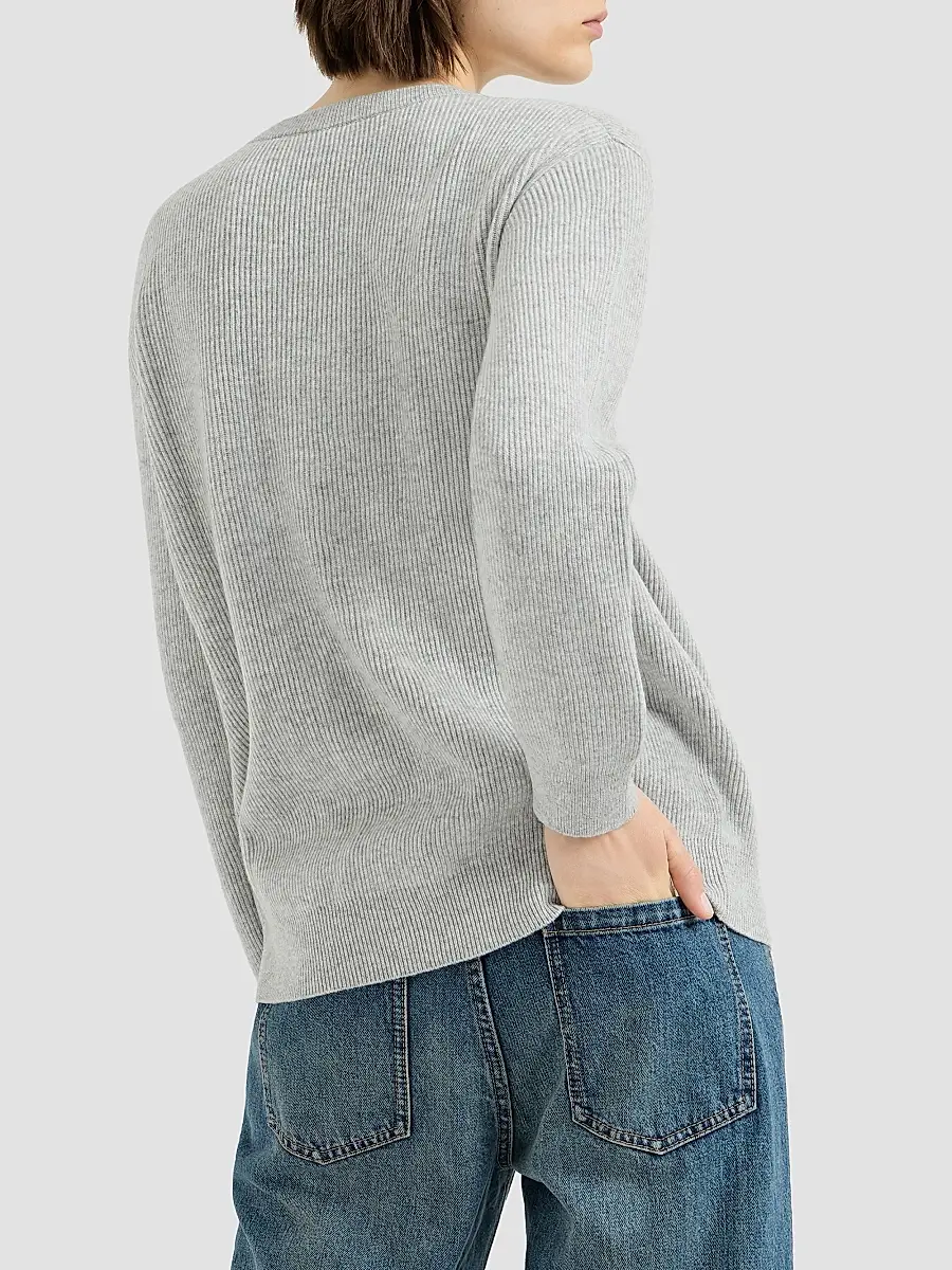 Brunello Cucinelli Women's Cashmere English Rib Sweater with Monili - Light Grey | Thumbnail 3 Brunello Cucinelli Women's Cashmere English Rib Sweater with Monili - Light Grey | Thumbnail 3
