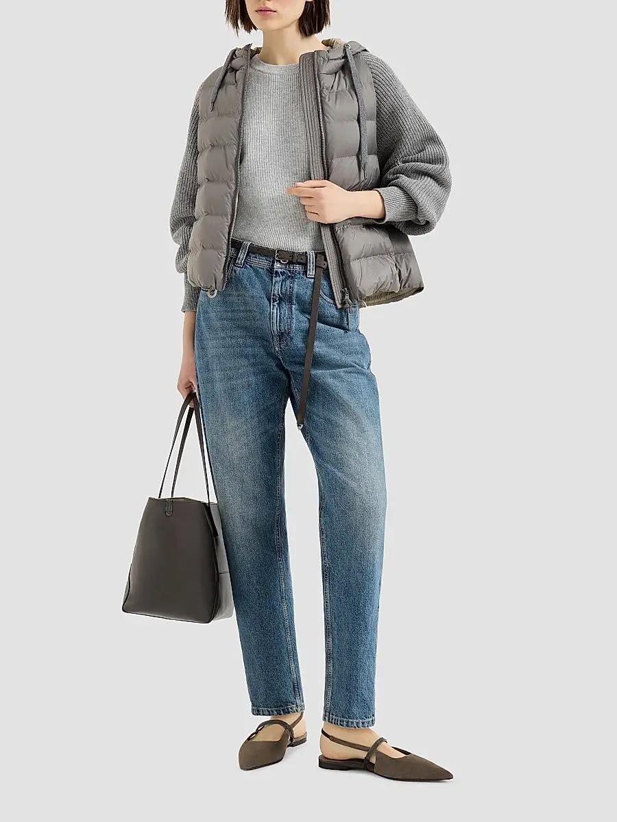 Brunello Cucinelli Women's Cashmere English Rib Sweater with Monili - Light Grey | Thumbnail 6 Brunello Cucinelli Women's Cashmere English Rib Sweater with Monili - Light Grey | Thumbnail 6