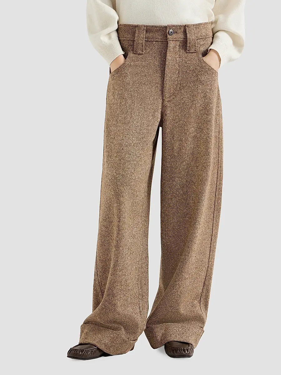 Brunello Cucinelli Women's Virgin Wool Donegal Baggy Five-Pocket Trousers | Thumbnail 2