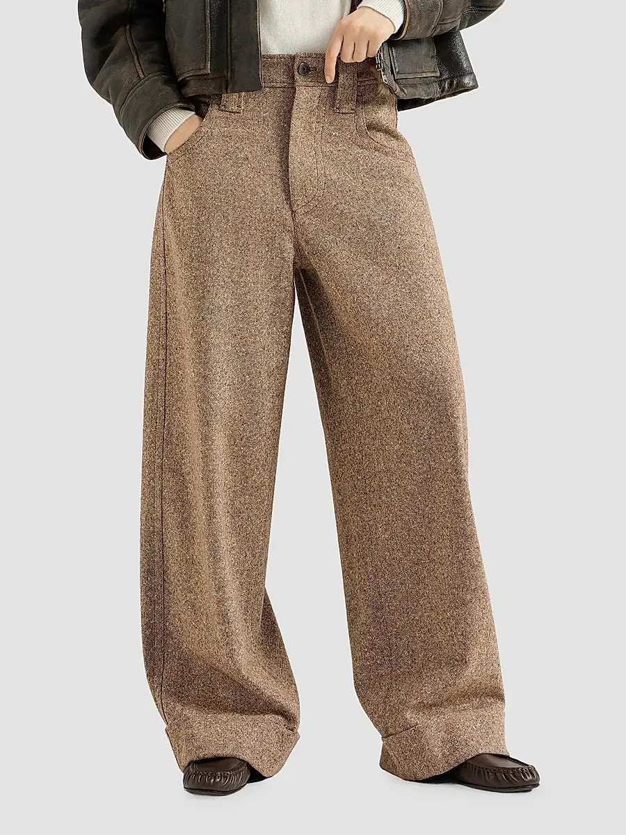 Brunello Cucinelli Women's Virgin Wool Donegal Baggy Five-Pocket Trousers | Thumbnail 3
