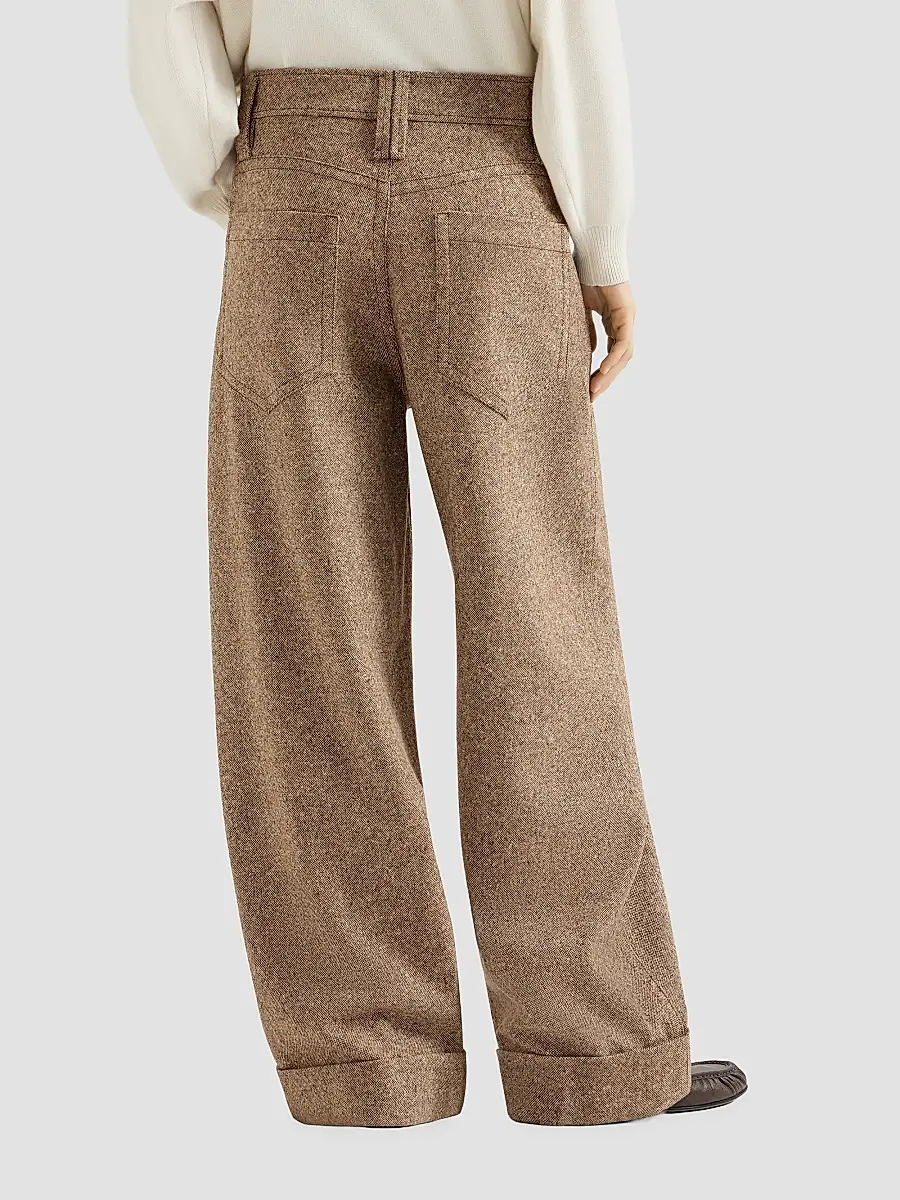 Brunello Cucinelli Women's Virgin Wool Donegal Baggy Five-Pocket Trousers | Thumbnail 4