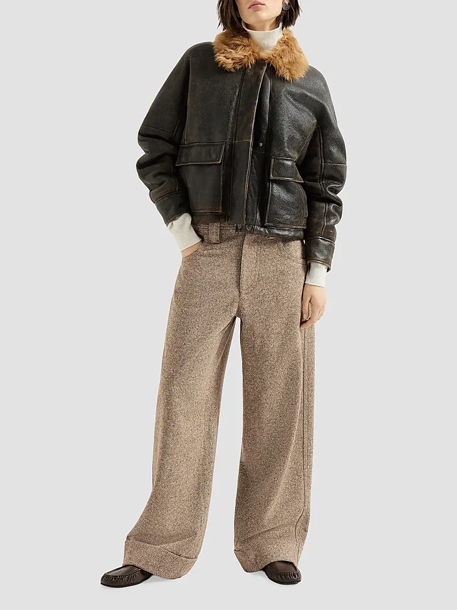 Brunello Cucinelli Women's Virgin Wool Donegal Baggy Five-Pocket Trousers | Thumbnail 6