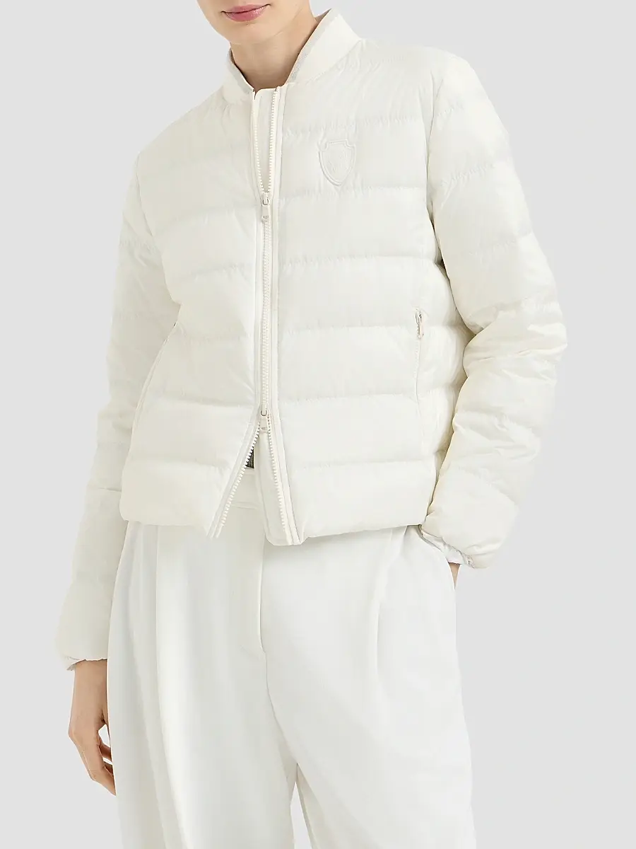 Brunello Cucinelli Women's Water-Resistant Matte Nylon Down Jacket with Logo - Milk | Thumbnail 2