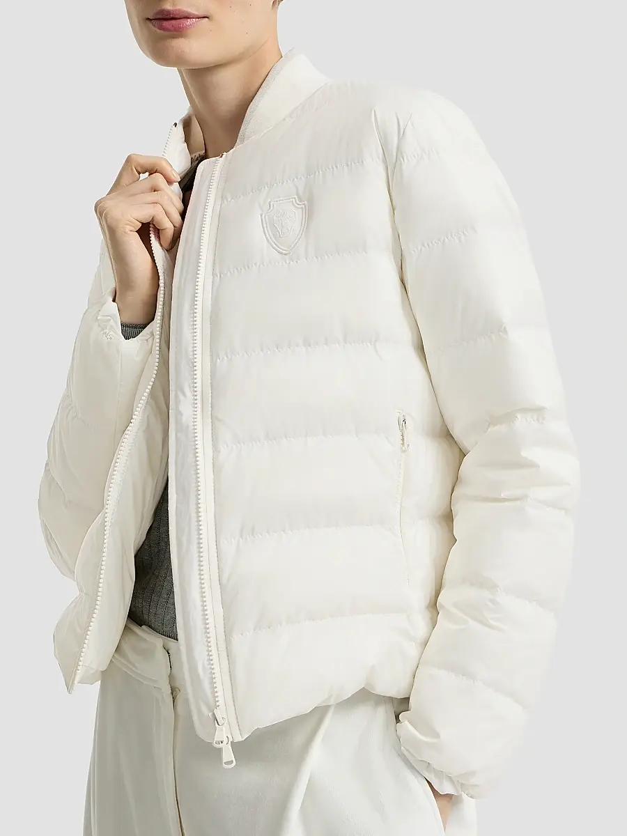 Brunello Cucinelli Women's Water-Resistant Matte Nylon Down Jacket with Logo - Milk | Thumbnail 3