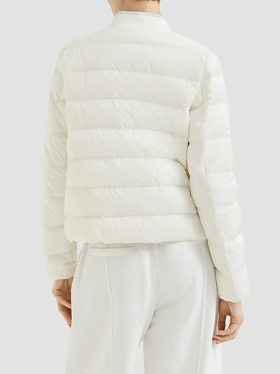 Brunello Cucinelli Women's Water-Resistant Matte Nylon Down Jacket with Logo - Milk | Thumbnail 4