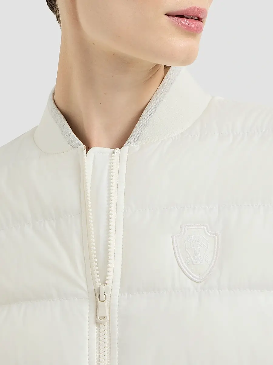Brunello Cucinelli Women's Water-Resistant Matte Nylon Down Jacket with Logo - Milk | Thumbnail 5
