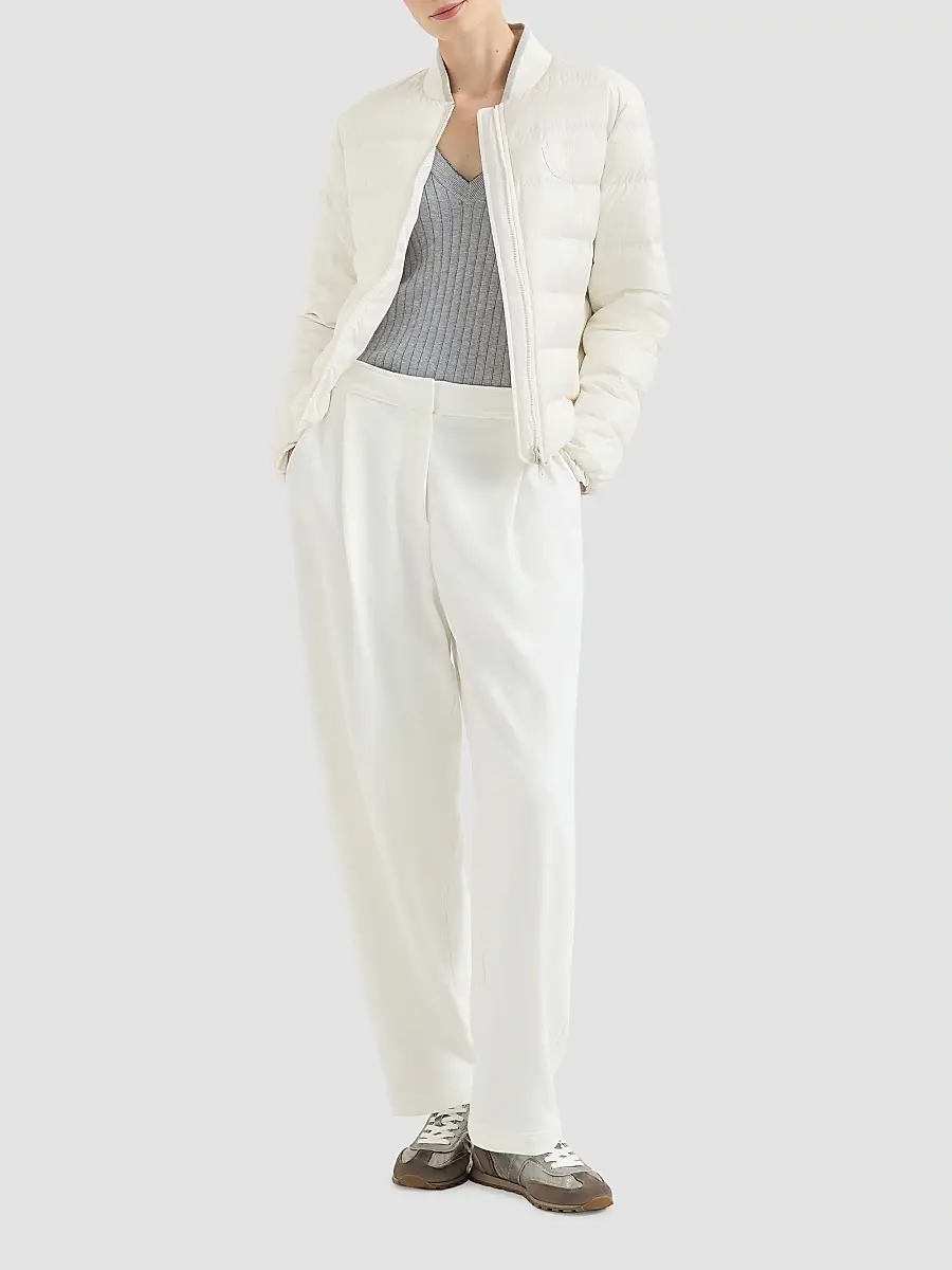 Brunello Cucinelli Women's Water-Resistant Matte Nylon Down Jacket with Logo - Milk | Thumbnail 6