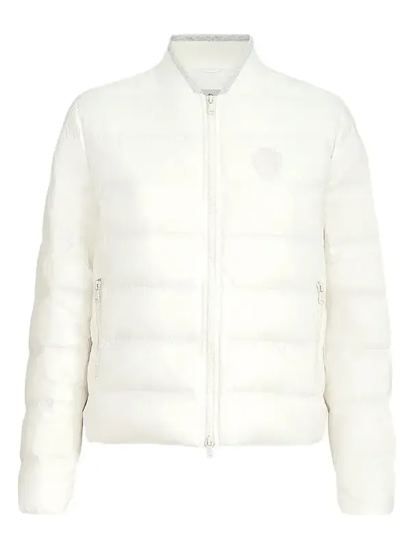 Brunello Cucinelli Women's Water-Resistant Matte Nylon Down Jacket with Logo - Milk